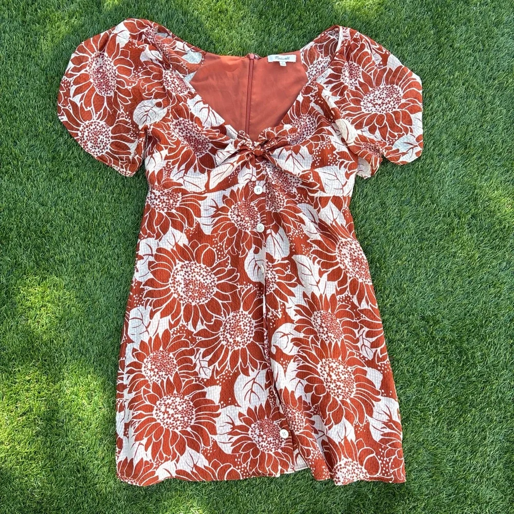 Madewell Rust and White Floral Tie-Front Mini Dress - Picture 1 of 2